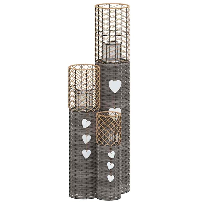 vidaXL - Kaarsenhouders - 3 - st - wicker - grijs