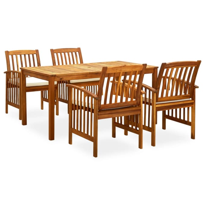 vidaXL - 5-delige - Tuinset - met - kussens - massief - acaciahout