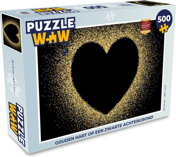 Puzzel Gouden hart op een zwarte achtergrond - Legpuzzel - Puzzel 500 stukjes