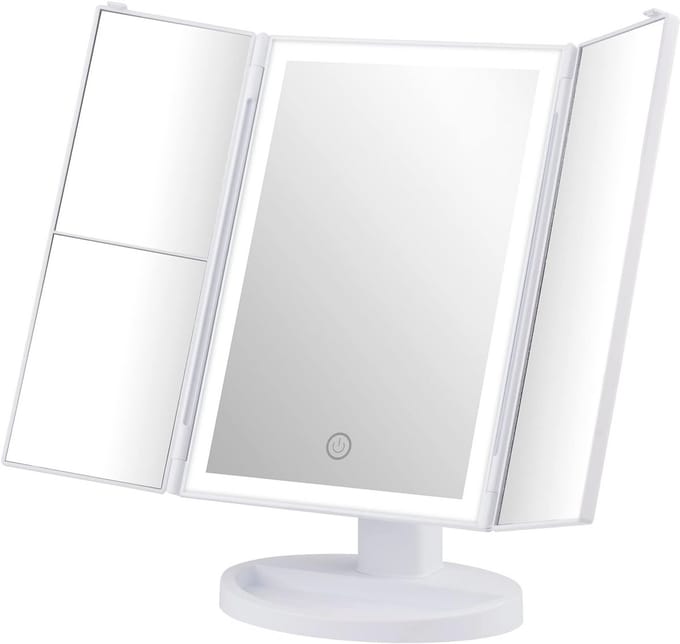 Make-upspiegel met LED-licht - Driemaal Vergroting, 180° Draaibaar, Touch-schakelaar