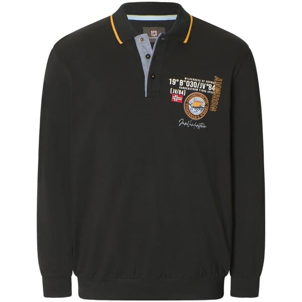 Jan Vanderstorm herren Poloshirt Met Lange Mouwen - 76/78 - zwart - Plus Size