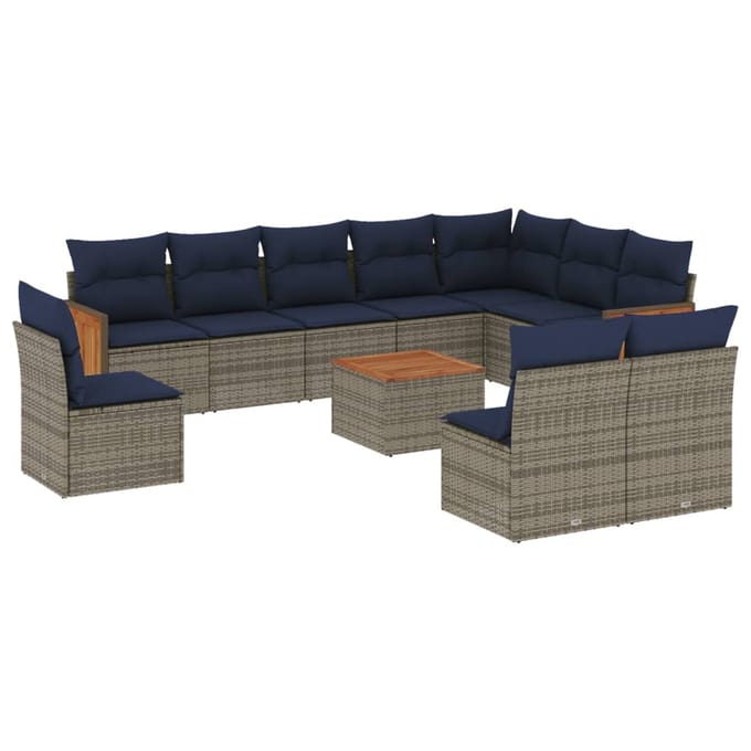 vidaXL - 11-delige - tuinbankset - met - kussens, - grijs - polyrotan