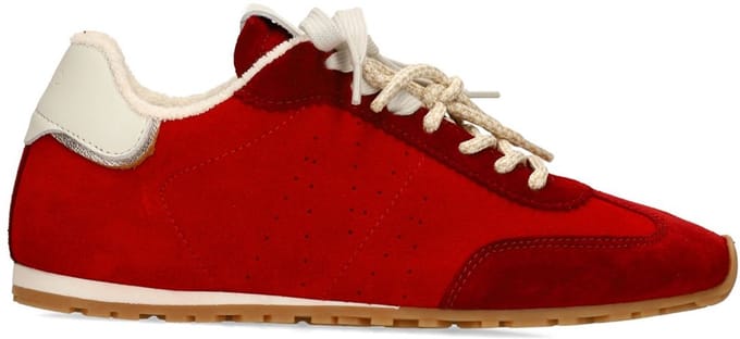 Manfield - Dames - Rode suède sneakers met dubbele vetersluiting - Maat 37