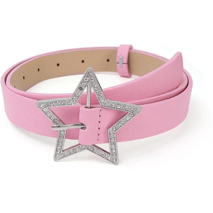 Y2K Star Buckle Belt Roze Leren Elastische Binding Versierde Tailleband Sprankelende Strass Retro Bruid Decoratie Accessoires