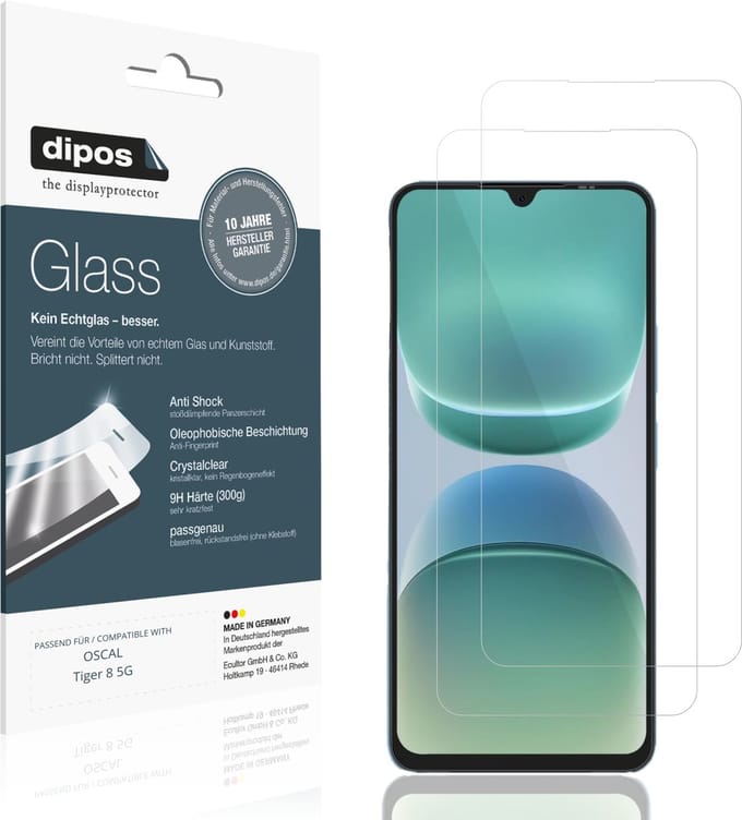 dipos – 2x Pantserfolie geschikt voor OSCAL Tiger 8 5G | 9H Screenprotector