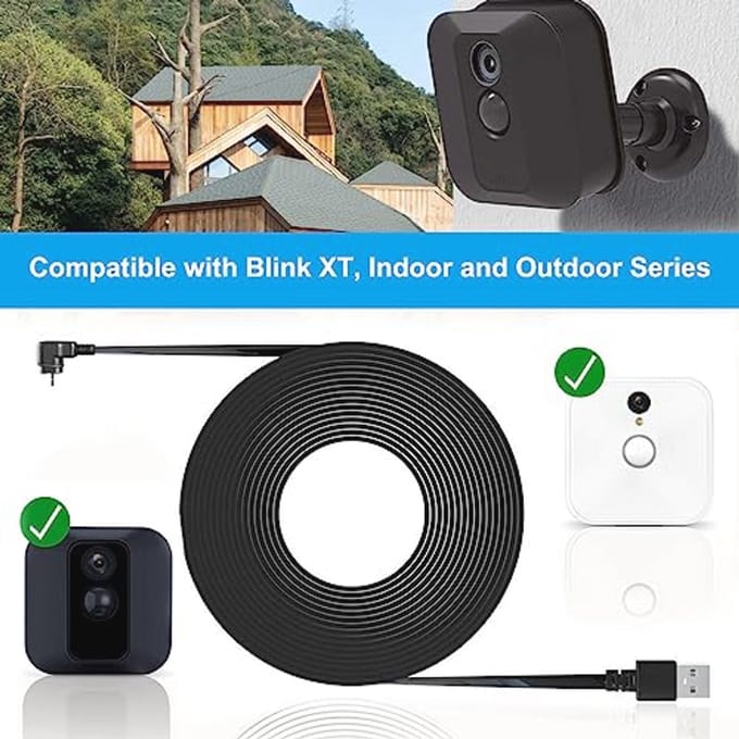 3M Micro USB Oplaadkabel met 90 Graden Hoek en Wasserdichte Adapter voor Blink XT XT2 Camera's