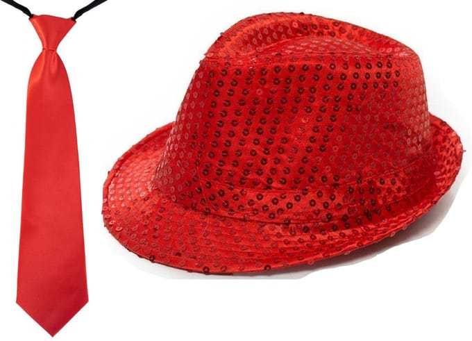 Boland - Verkleedkleding set - Glitter hoed/stropdas rood volwassenen