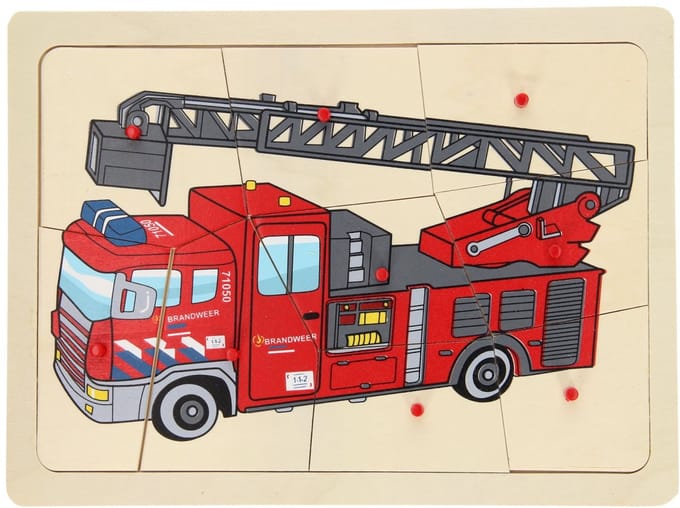 Playwood Wooden Knob Puzzle Fire Brigade 9 pcs. Hout