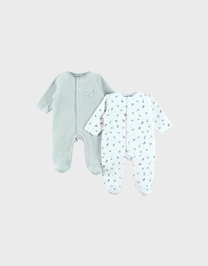 Noukie's - 2 Pack - Fluweel - Pyjama - Unie - Vogels - 9 maand 74