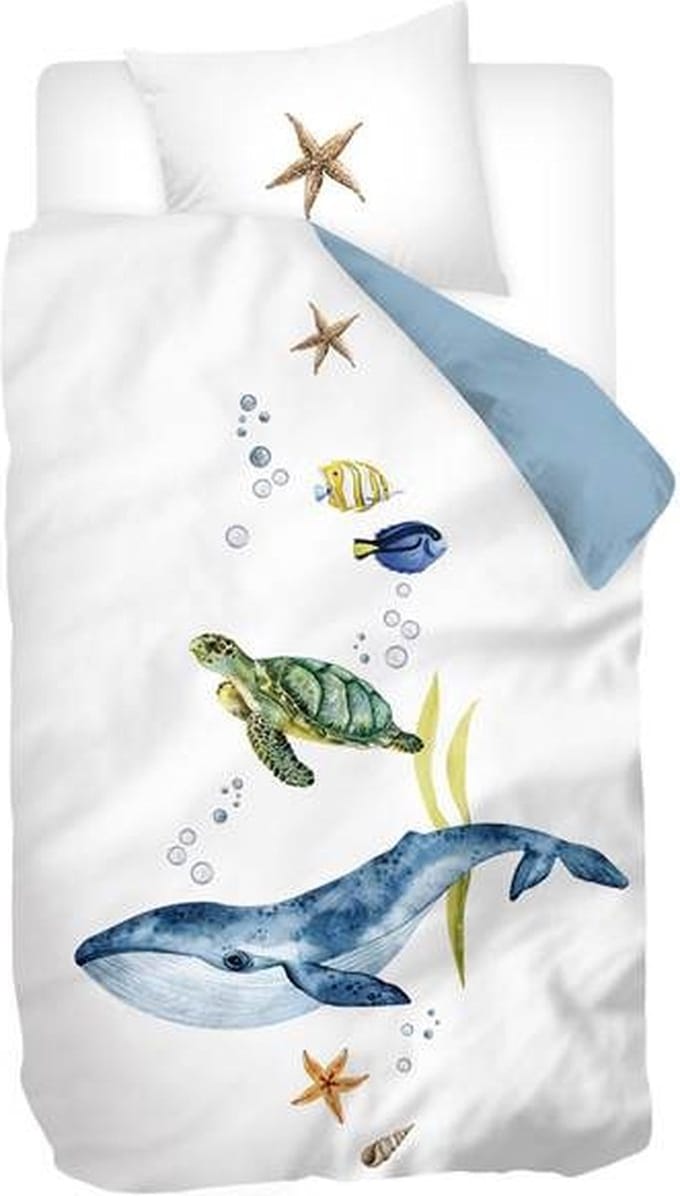 Snoozing Tavion Dekbedovertrek - Eenpersoons - 140x200/220 cm + 1 sloop) - Wit/Blauw