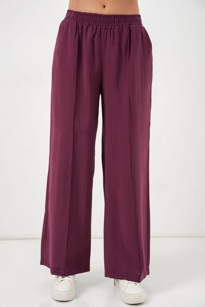 Brede Pijpen Broek met Elastische Taille