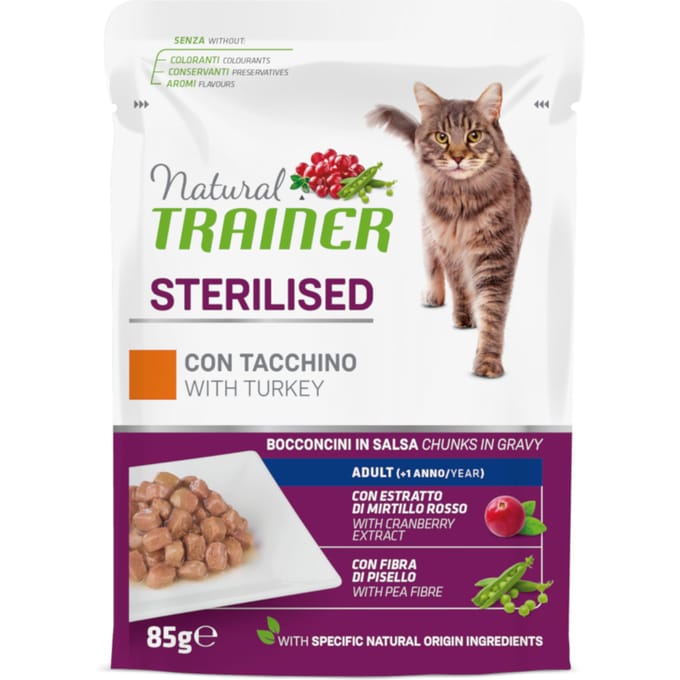 24 x 85 g Natural Trainer Adult Sterilised Turkey Wet Cat Food