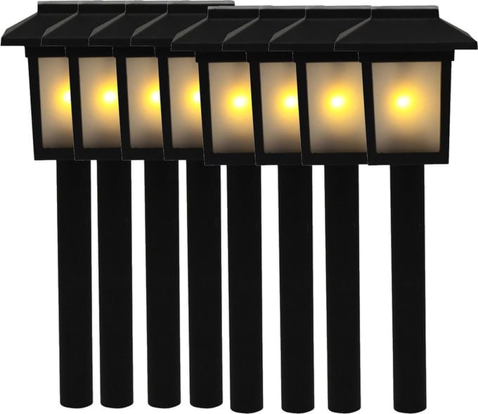 Benson Tuinlamp prikspot - 8x - solar - vlam effect 34,5 cm - sfeervolle tuinverlichting - prikker / lantaarn