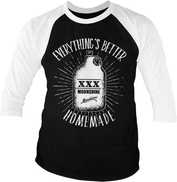 Moonshiners Raglan top -XL- Everything's Better Homemade Zwart/Wit