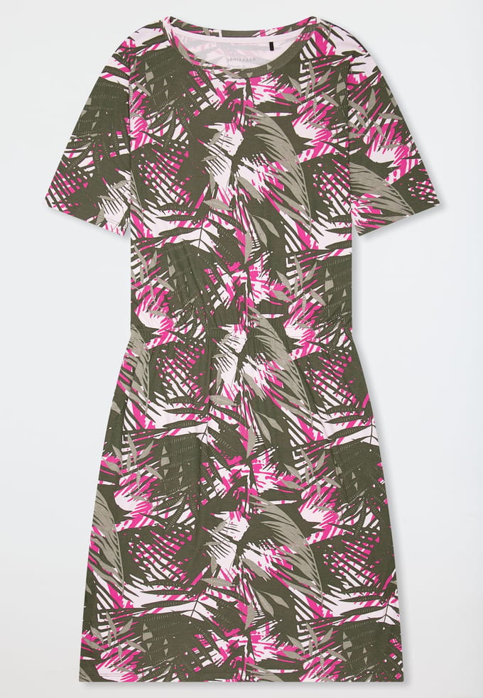 Nachthemd met korte mouwen, interlock, elastische tailleband, palmbomen, multicolor - Modern Nightwear 44