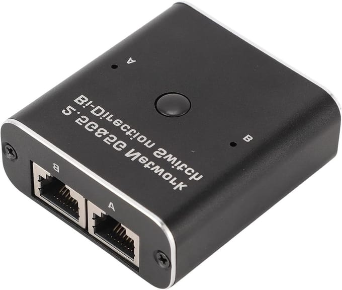Netwerkswitch Selector - Ethernet Switch - Netwerk Delen - Eén Klik Schakelaar - 2 Poorten - Zilver