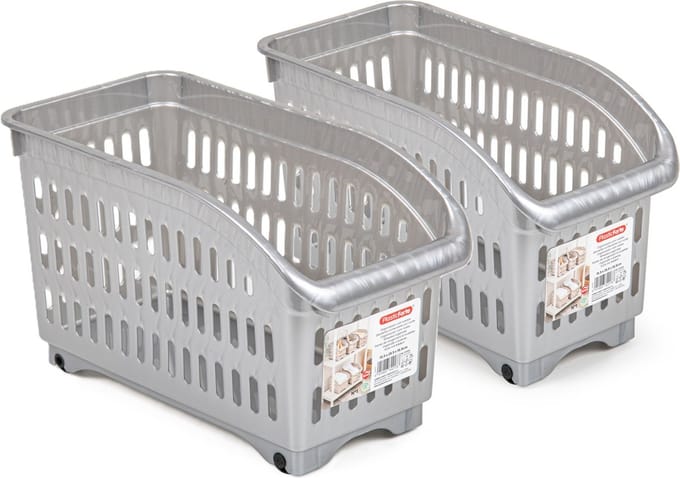 Plasticforte opberg Trolley Container - 2x - zilver - L30 x B15 x H18 cm - kunststof