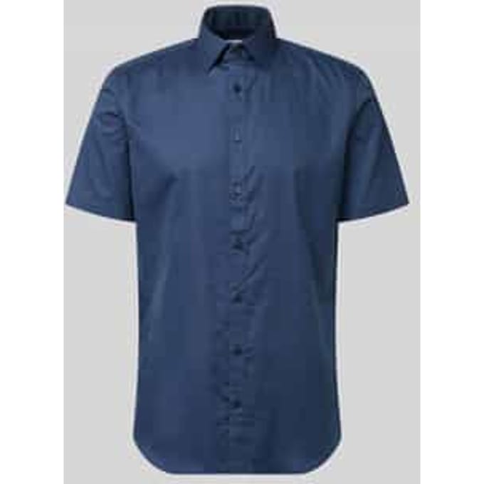 slim fit businessoverhemd van katoen met kentkraag