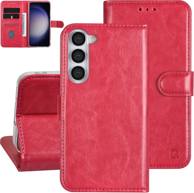 UNIQ Accessory Galaxy S23 Plus Book Case hoesje - Pasjeshouder voor 3 pasjes - Magneetsluiting - Hanger - Felroze