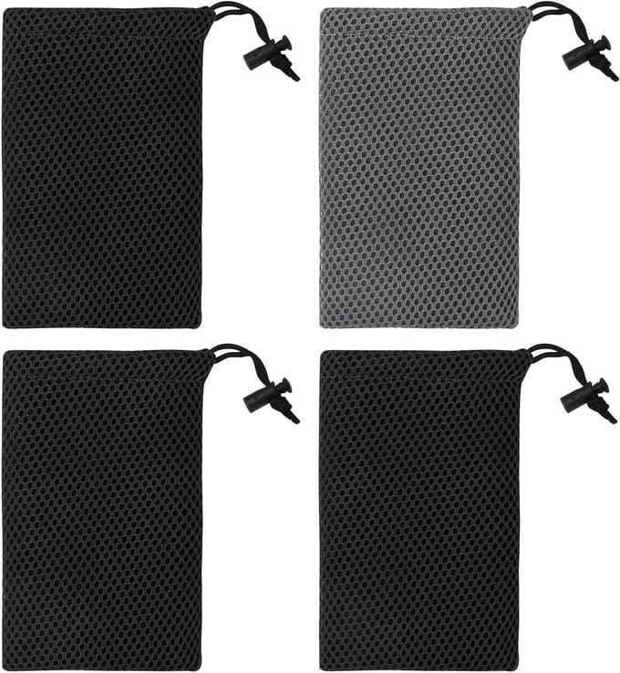 Set van 4 Draagbare Mesh Tassen met Koordsluiting, 10 x 15,5 cm, Ideaal voor Smartphone, Powerbank en Sleutels