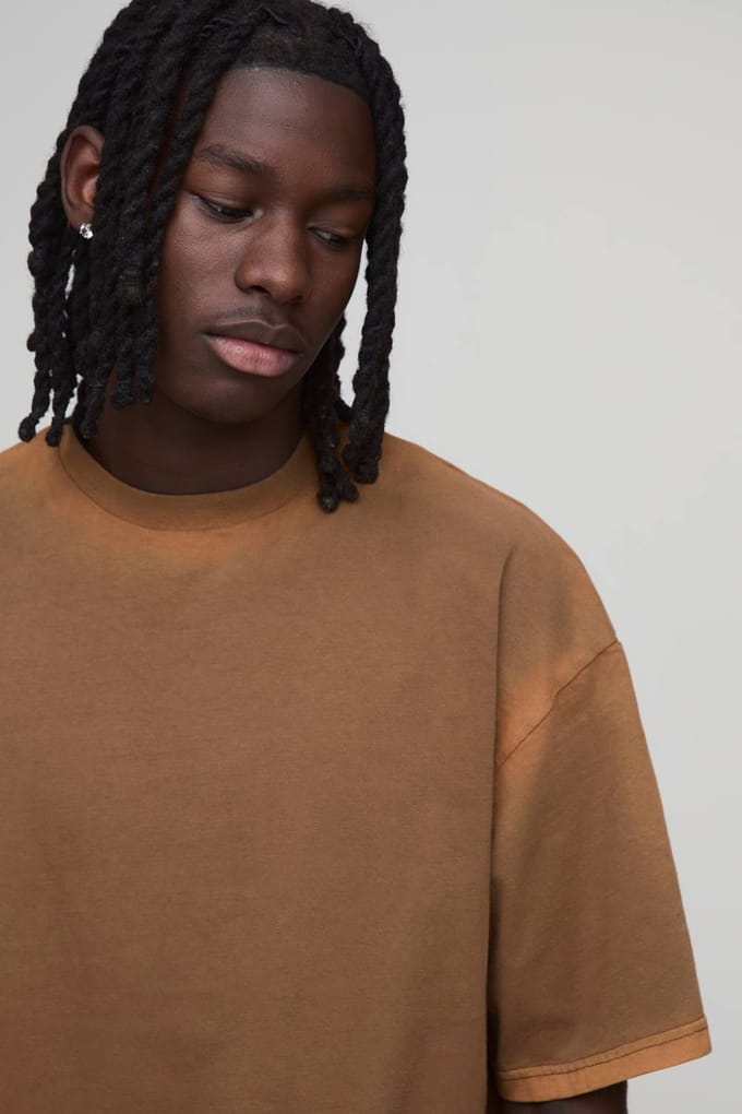Oversized Gekrompen Spray Naad Wash T-shirt | Chocolate | Size Medium