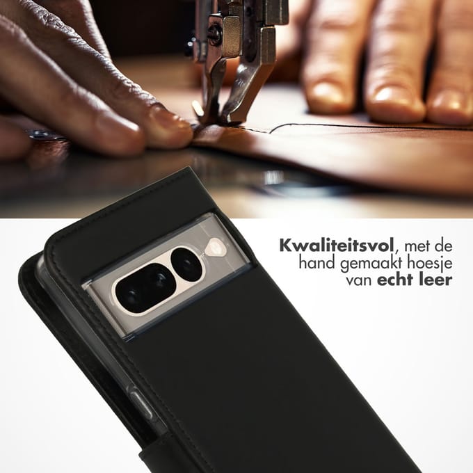 Selencia Hoesje - Geschikt voor Google Pixel 7 Pro - Echt Lederen Bookcase - Zwart