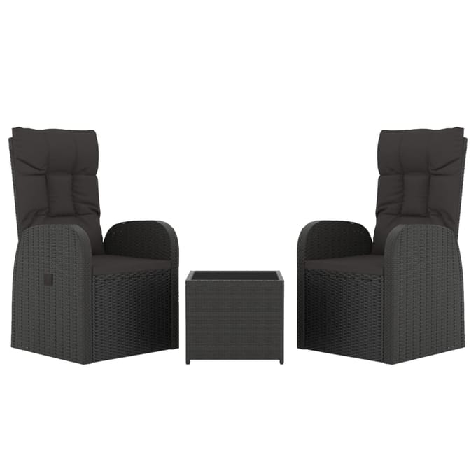 vidaXL - 3-delige - Loungeset - poly - rattan - en - staal - zwart