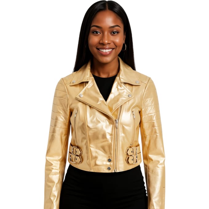 Dames Gouden Cropped Brando Leren Bikerjack - Bellville