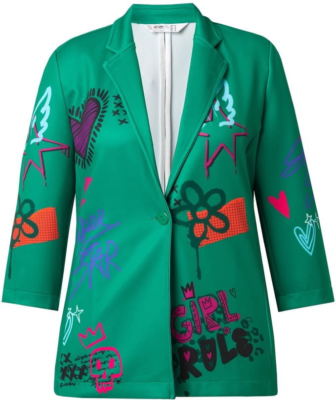 Angel of Style - Dames - Blazer Basic Fit scuba bloemmotief - Groen - Maat 48