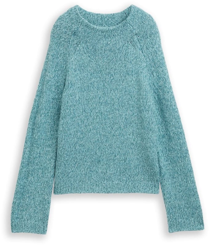 Tom Tailor - Losvallende gebreide trui met wol - Maat M - teal white mouline