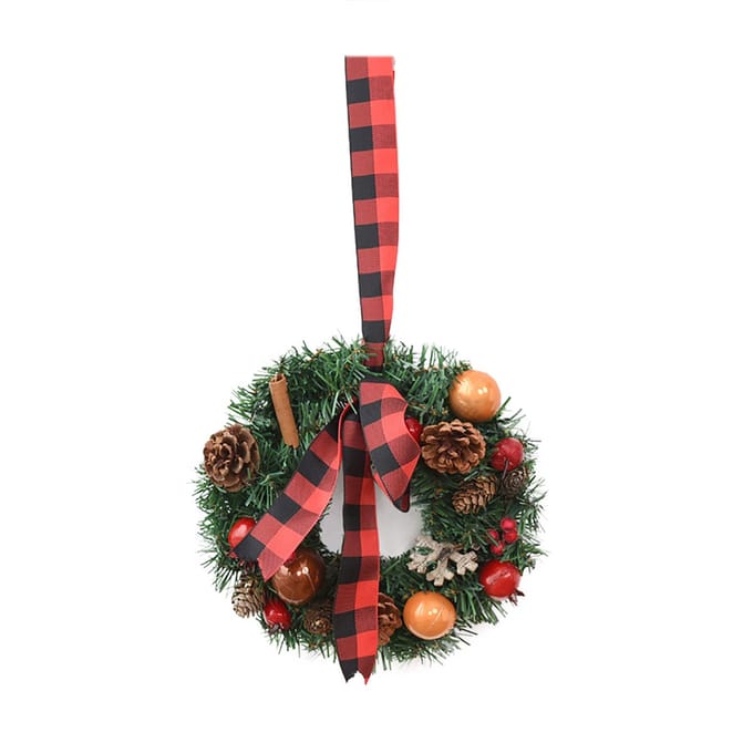 Kerstkrans - Kunstmatige Dennenappels Bessen - Rood Groen - Voor Xmas Deur Slinger - 25 cm