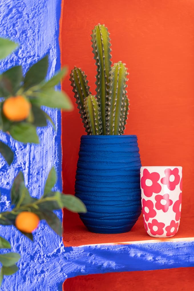 J-Line bloempot Fiesta - keramiek - blauw - medium - Ø 19 cm