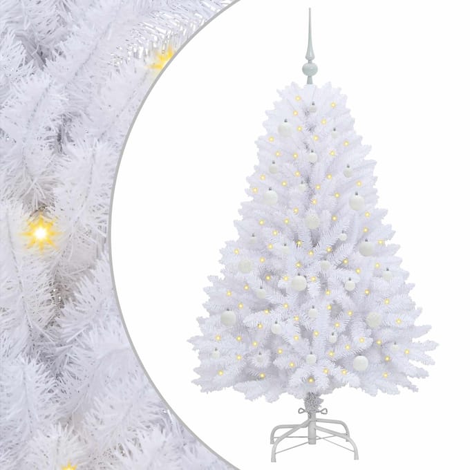 vidaXL - Kunstmatige - Hinged - Kerstboom - Wit - 150 - cm - PVC - en - Staal
