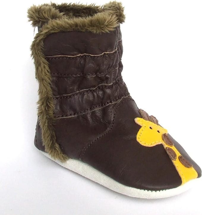 Aapie leren babyslofjes Winterboot Giraffe - laarsjes - gevoerd - bruin - maat M
