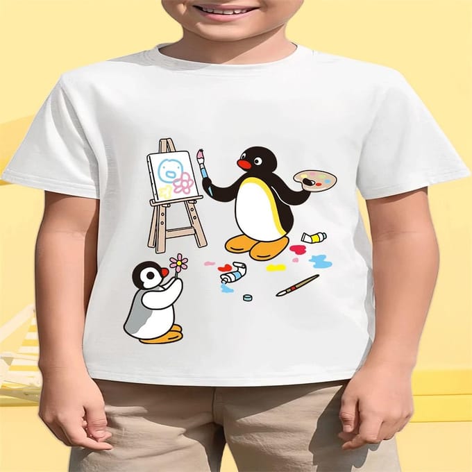 Vente Chaude 2026 Été T-shirt Mode Enfant Impression Dessin Animé Pingu 150 gray