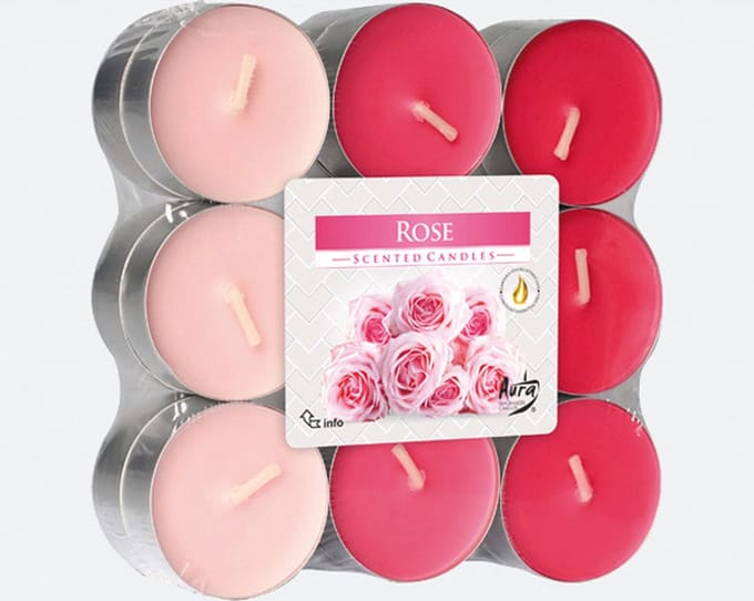 geurtheelichtjes met intens rozenparfum bispol 18 stuks