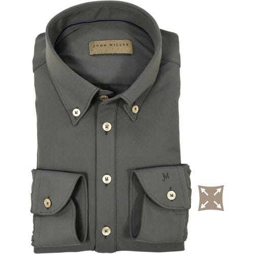 John Miller Polo Button Down Slim Casual Hyperstretch Midden Grijs / male