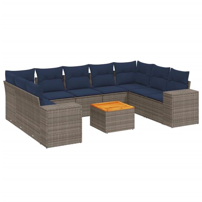 vidaXL - 10-delige - tuinbankset - met - kussens, - grijs - polyrotan