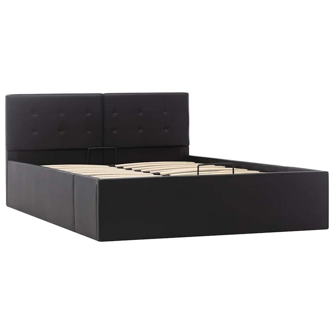 vidaXL - Bedframe - met - opslag - hydraulisch - kunstleer - zwart - 120x200 - cm