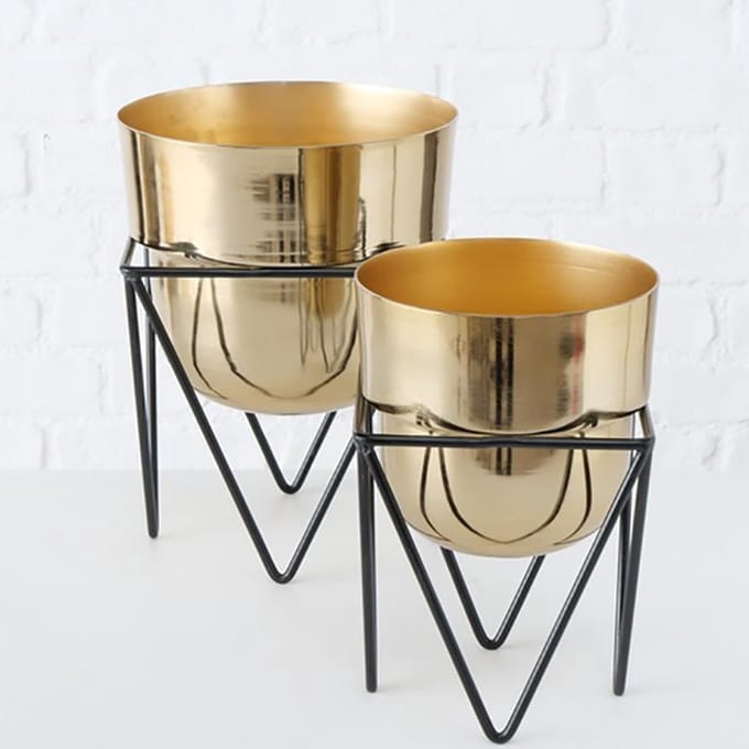 Plantbakken - Houders - Industrieel - Goud - 2 set - 32/27cm.