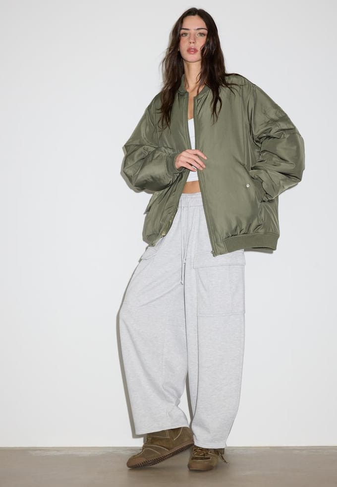 Stradivarius Oversized jas  Kaki XS