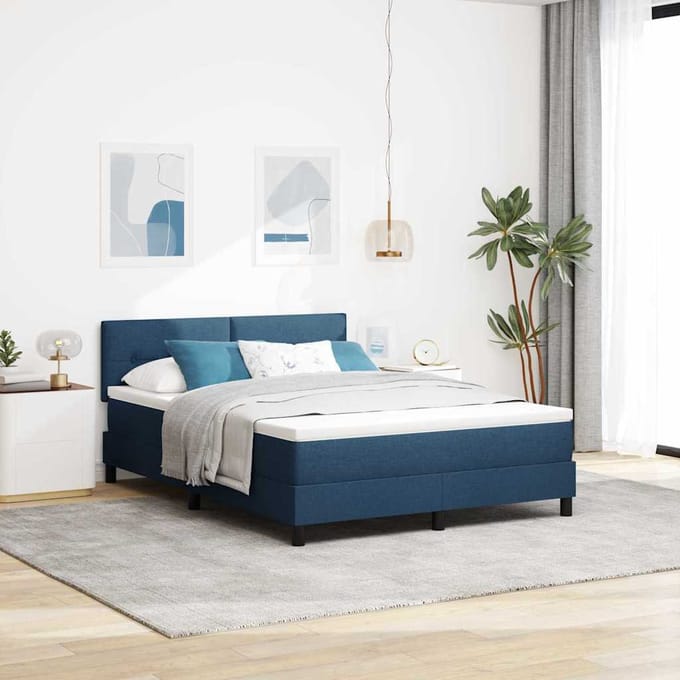 vidaXL - Boxspring - bed - met - hoofdeinde - Blauw - 140 - x - 190 - cm - Stof
