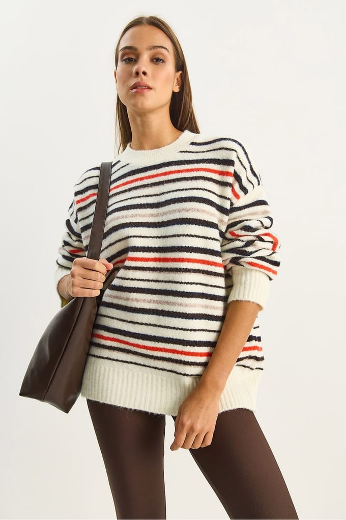 Oversized Gestreepte Gebreide Trui