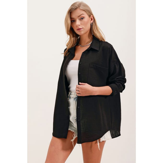 Linnen Blended Shirt met Knopsluiting