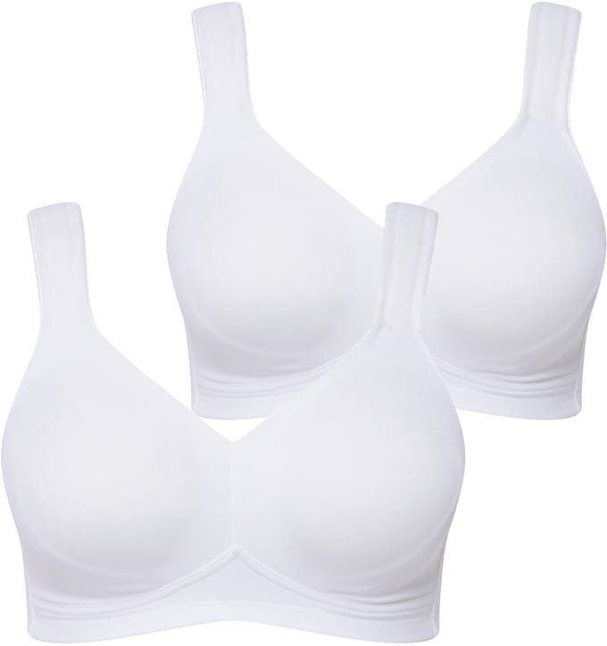 Ulla Popken - Dames - Microvezel-beha set van 2 zonder beugel voorgevormde cups - Sneeuwwit - Maat 90B