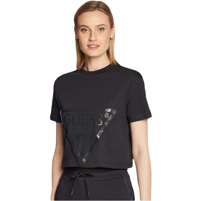 Guess dames T-shirt met klassiek logo en driehoekige print