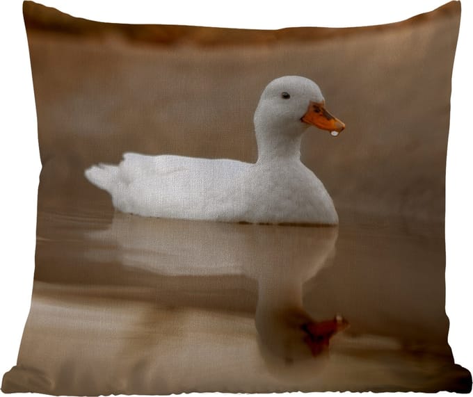 Tuinkussen - Eend - Vogel - Water - Wit - 40x40 cm - Weerbestendig
