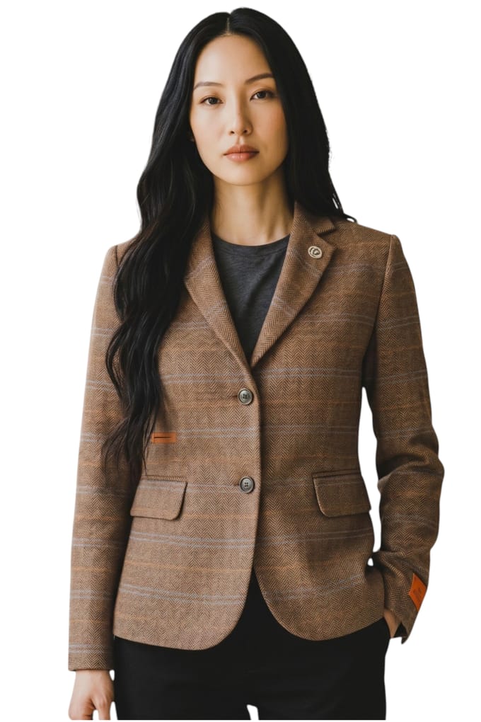 Dames eikenbruin op maat gemaakte geruite tweed blazer formele jas - TPSTZ-7