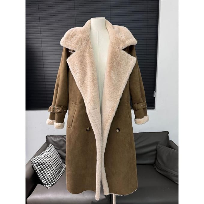 Jas Damesjas Grote Maat Nieuwe Bont Eendelig Imitatiebont Motorjas Lange Stijl M beige