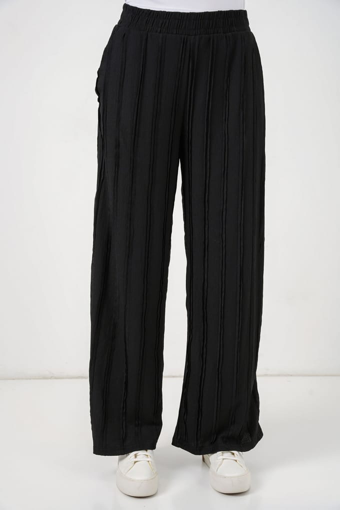 Brede Pijpen Textuur Pull-On Broek